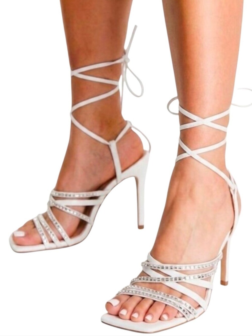 ASOS DESIGN Nina Rhinestone Strappy Tie Leg High Heeled Sandals - Size 7